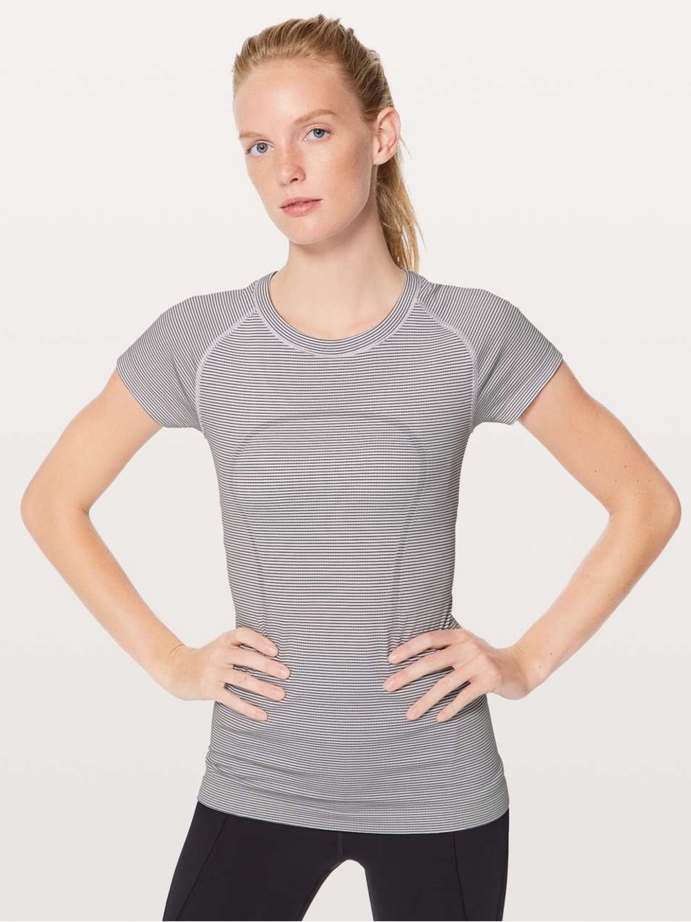 lululemon athletica Pink, Grey and White Striped Short-Sleeve Tee